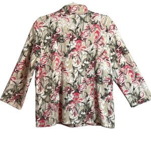 Chico’s Weekends soft zip front print three quarter sleeve transitional jacket L